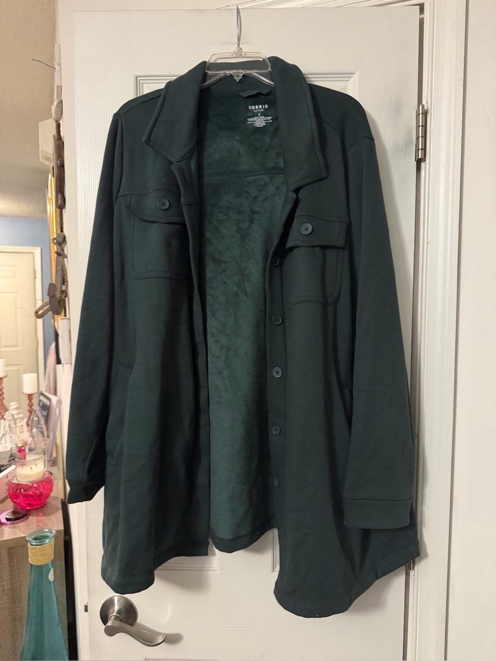 torrid dark forest green button-front utility jacket